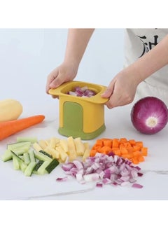 Buy Multifunctional Stainless Steel Vegetable Cutter Vegetable Cutter with Bowl, Manual Press Food Slicer in Saudi Arabia