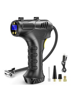 Buy Cordless Tyre Inflator Air Compressor, 12V USB Rechargeable Battery Portable Car Tyre Pump Handheld Electric Digital Tyre Pump with LED Light and 3 Nozzle Adaptors for Car Motorcycle Bicycle in UAE