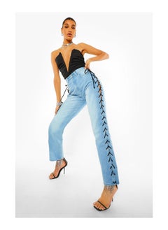 Buy High Waist Lace Up Boyfriend Jeans in UAE