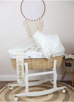 Buy Moses Basket Cradle White Color with White Holder on Wheels in Saudi Arabia