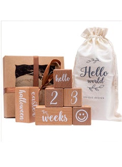 Buy Baby Monthly Milestone Age Blocks - Newborn Wood Block for Boy & Girl - Baby Shower Gifts Photography Props - Newborn Age Block Set with Week Month Year - Newborn Toys (Gift+Number Blocks) in Saudi Arabia