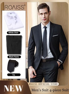 Buy 4Pcs Suit of Formal Clothes Men's Business Casual Coat Groomsman Suit Professional Dress Lapel Collar One Single-Breasted Buttons in Saudi Arabia