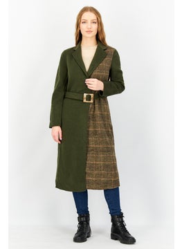 اشتري Women Belted Windowpane Trench Coat, Green Combo في الامارات