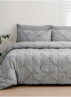 Buy King size comforter set, 6 piece fitted bedding set pintuck pleated, grey color. in UAE