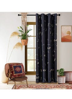 Buy Alphabet Print Thermal Insulated Blackout Curtain Black/Beige 132x213/240cm in UAE