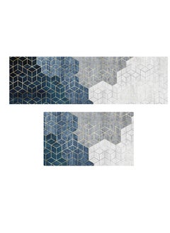 Buy 2-Piece Non-Slip Floor Mats Geometry Pattern Super Absorbent Kitchen Rug Set in UAE