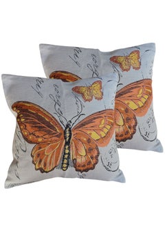 Buy Decorative Linen Pillow With Butterfly Design 2 pieces Size 42 * 42 cm in Egypt