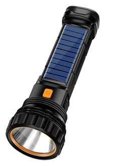 اشتري Flashlight, Solar or Rechargeable 1000 Lumens LED Flashlight Multi Function, with Emergency Strobe Light and 1200 Mah Battery, Power Supply USB Charging Cable, Fast Charging في الامارات