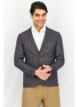 اشتري Men Slim Fit Long Sleeve Checkered Blazer, Grey Combo في الامارات