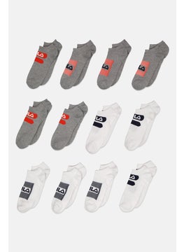 Buy Men 12 Pair Brand Logo Ankle Socks, White/Grey in Saudi Arabia