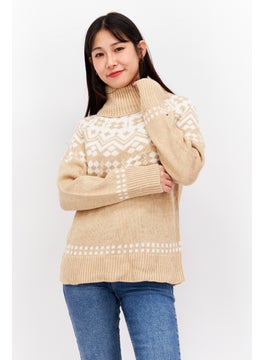 Buy Women Turtleneck Fair Isle Knit Sweater, Beige/White in UAE