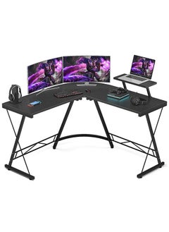 Buy L Shaped Home Office Computer Corner Table 130cm Gaming Desk with Shelf in Saudi Arabia