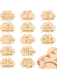 اشتري 13 Pieces Baby Monthly Milestone Cards Wooden Baby Milestone Sign Baby Gift Sets First Year Growth Cards Newborn Photo Card Props في الامارات