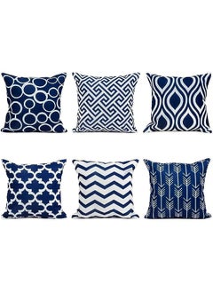 اشتري of 6 Throw Pillow Covers for Couch, ELECDON Modern Decorative Geometric Patterns, Pillow Case Cushion Case for Room Bedroom Room Sofa Chair Car, 18 x 18 inch (Dark Blue) في الامارات