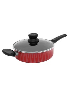 اشتري Non-Stick Aluminum Deep Frying Pan With Glass Lid With Heat Resistant Handle Red/Black في السعودية