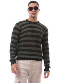 Buy Bi-Tone Stripes Black & Dark Olive Slip On Pullover in Egypt