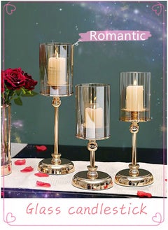 Buy 3PCS Candle Holder European Candle Holder Delicate Iron Glass Candlestick Romantic Table Centerpiece for Party Candlesticks Home Decor Candlestick(Golden) in Saudi Arabia