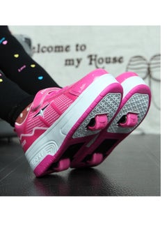 Buy Single Round Walking Shoes LED Lights Shoes Light Up Boys And Girls Children Roller Skates USB Charge Pink in UAE