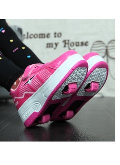 اشتري Single Round Walking Shoes LED Lights Shoes Light Up Boys And Girls Children Roller Skates USB Charge Pink في الامارات