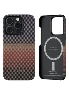 اشتري PITAKA Case for iPhone 15 Pro Compatible with MagSafe, Slim & Light iPhone 15 Pro Case 6.1-inch with a Case-Less Touch Feeling, 1500D Aramid Fiber Made MagEZ Case 5 - Sunset في الامارات