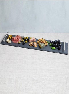 Buy 1CHASE Natural Stone Slate Serving Tray With Silver Metal Handle, Serving Platter,Cheese Board,Charcuterie Boards for Cheese, Meats, Appetizers, Dried Fruits- Display Chalkboard (35X15 CM) in UAE