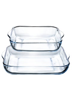 اشتري LIFE SMILE Borosilicate Glass Oven Baking Dishes Set of 2 - Square Shape Baking Tray Dishwasher Safe, Fridge & Freezer Safe, Microwave Safe (Design 1) في الامارات