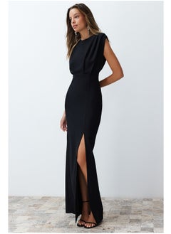 Buy Black Padded Woven Long Evening Dress TPRSS24AE00087 in Egypt