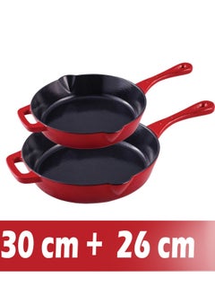 Buy 2-Piece Enameled Cast Iron Skillet Frypan set 26 cm + 30 cm in UAE