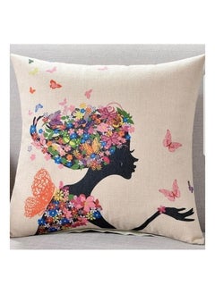 Buy Flower Lady Printed Decorative Cushion Cover Beige/Black/Red 45x45centimeter in UAE