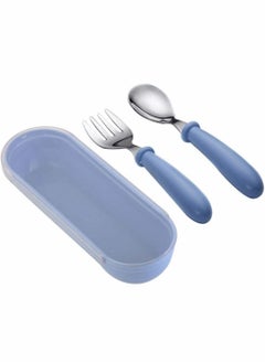 اشتري 1 Sets Toddler Utensils latware, with Silicone Handle Kids Eating Fork Spoon Stainless Steel Cutlery Set Children Travel Cases في السعودية