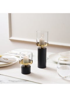 Buy Candace Metal Pillar Candle Holder with Glass 8x8x26cm- Black in UAE