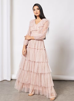 Buy Glitter Tiered Maxi Dress in UAE