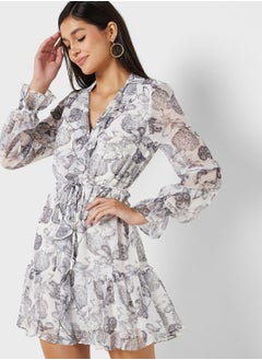 Buy Printed Ruffle Detail Dress in UAE