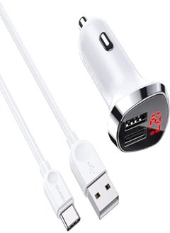 اشتري BOROFONE BZ15 Auspicious dual port digital display car charger set Micro - White في مصر