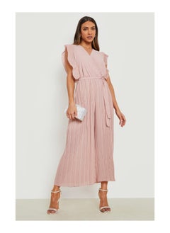 اشتري Pleated Frill Sleeve Tie Waist Jumpsuit في الامارات