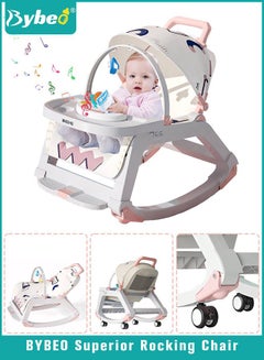 Buy 5 in 1 Multifunctional Baby Rocking Chair, Babies Rocker and Booster Seat, Dining Chair for Kids, Toddler Stroller With Sunshade Shed, Music and Hanging Toys in UAE