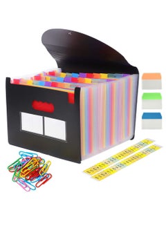 Buy Expanding File Folder, 36 Pocket Accordion File Organizer A4 Letter Size Portable Document Organizer with Colored Tabs and Paper Clips , Accordian File folders Expandable Bill Coupon Folder - Black in UAE