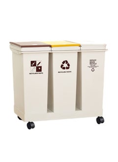 Buy 20L x 3 Compartment Trash Can with Wheels, Trash Can and Recycling Bin with Lid, Detachable & Press-Open Lid Sorting Trash Can Kitchen, Plastic Double Garbage Cans for Kitchen in UAE