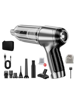 Buy 7 in 1 Air Duster Mini Vacuum 12000PA 4000mAh Handheld Vacuum Cleaner Rechargeable,Cordless Car Vacuum Cleaner with Filter,Black/Grey in UAE
