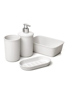 اشتري Bath Set Tumbler Soap Holder Soap Dispenser Organizer White Medium في الامارات