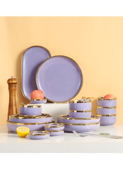 Buy Elegant Marble Gold Rim 18-Piece Dinnerware Set for 3-4 People - Premium Porcelain Set in UAE