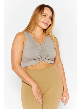 Buy Women Sportswear Fit Training Ruched Cropped Tank Top, Taupe in UAE