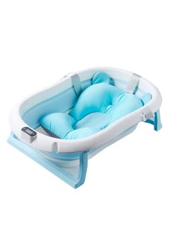 اشتري Baby Folding Bathtub, Foldable Baby Bathtub with Temperature Sensing,Portable Safe Shower Basin with Support Pad for Newborn/Infant/Toddler,Sitting Lying Large Safe Bathtub (Blue) في الامارات