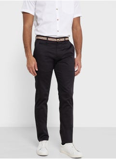 Buy Thomas Scott Men Black Slim Fit Cotton Chinos Trousers in UAE