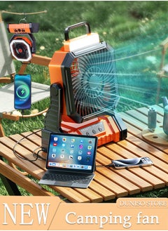 اشتري Camping Fan for Tent with LED Lantern,USB Battery Powered Portable Fan 270°Head Rotation 4 Speeds Rechargeable Fan for Travel Car, Tent, Camping, Outdoor, Indoor في السعودية