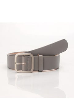 Buy Vintage Simple Versatile Square Button PU Leather Belt 105cm Grey in UAE