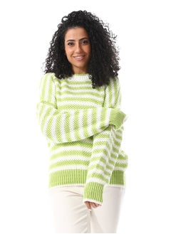 اشتري Slip On Striped Knitted Pullover_Lime Green & White في مصر