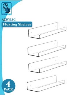 Buy Acrylic Floating Wall Shelves, No Drill Storage Shelf for keeping Books, Display Photo Frames in Bedroom, Living Room, Bathroom, Kitchen | Pack of 4 in Saudi Arabia