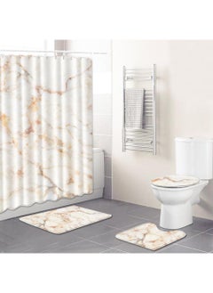 Buy 4-Piece Water-resistant Shower Curtain & Lid Toilet Cover Pedestal Rug Non-slip Bath Mat Bathroom Decoration Accessories in UAE