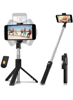 اشتري Selfie Stick Tripod, Selfie Stick Wireless Tripod with Remote Control, 360° Rotation Extendable Selfie Stick for iPhone/Samsung/Huawei/HTC/Xiaomi and Other Smart Phones (with Mirror) في السعودية